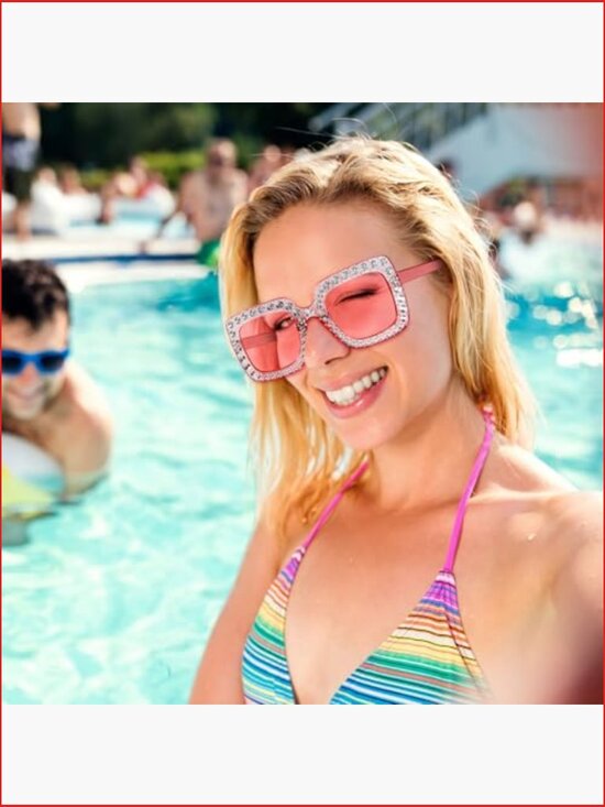 20 Pack Crystal Oversized Square Sunglasses Retro Diamond Glitter Sparkling